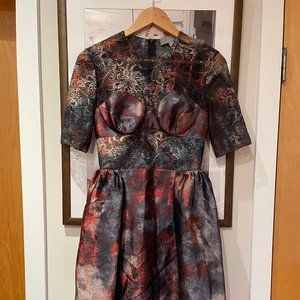 Excellent Condition Mulberry midi lined silk and lack burgundy and black dress